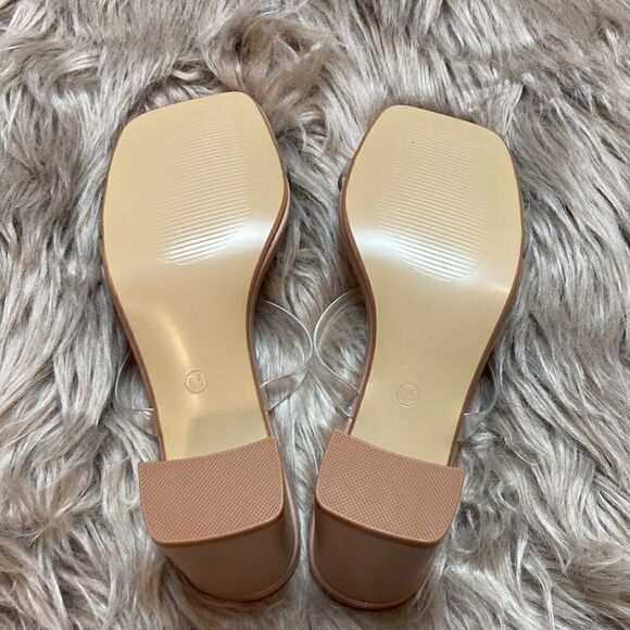 Avidirk Square Open Toe Backless Block Heeled Sandal- Double Clear Strap Slip On - Picture 4 of 14